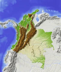 Fototapeten Colombia. Shaded relief map, colored for elevation. © Arid Ocean