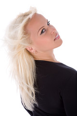 Naklejka premium portrait of the blonde with blue eye on white background