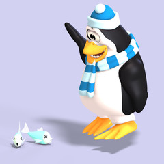 male toon enguin with hat and scraf and clipping path