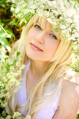 beautiful girl with long hair shined with the sun