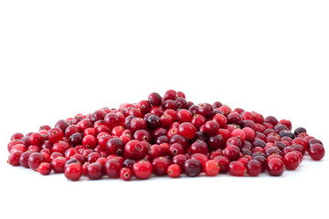 Pile of ripe cranberries isolated on the white background