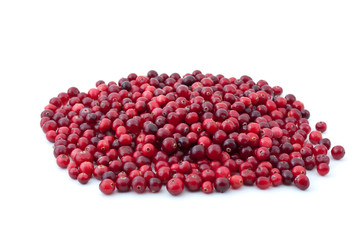 Pile of ripe cranberries isolated on the white background