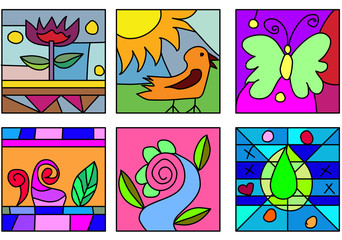 Obraz premium set of doodle glass paint illustration