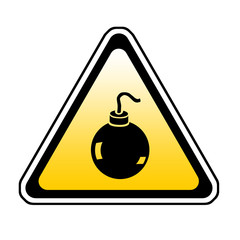Bomb Warning Sign, Orange Triangle Symbol, White Background