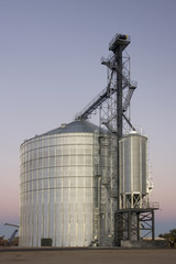 newly constructed metal grain silo and elevator