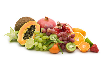 exotic fruits on white background