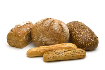 bread assortment on white background
