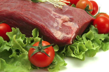 raw fresh beef meat on green salad