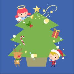 Obraz na płótnie Canvas A Christmas tree and children