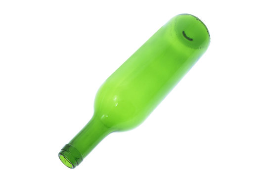 Green Glass Bottle on Isolated White Background