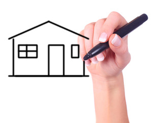 hand drawing a house on clear white background