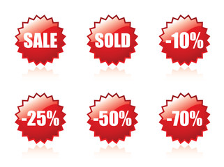 Glossy sale stickers with reflections.
