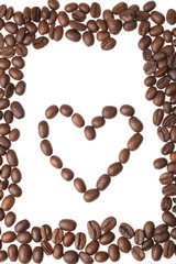 Love for coffee. Coffee beans heart in a frame.