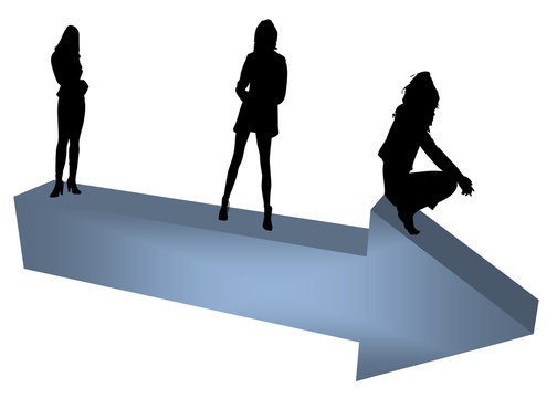 Fl&ecirc;che directionnelle bleue 3d et filles