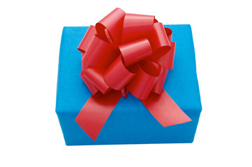 Gift: Blue box with red bow