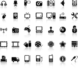 Video And Audio Vector Black Icon Set