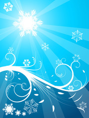 Cold Christmas background with snowflakes - light and dark blue