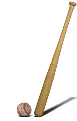 Baseball bat and ball isolated over a white background