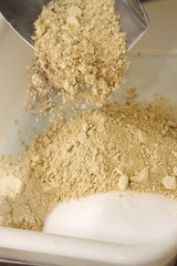 preparation of bread dough in a french bakery