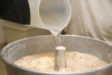 preparation of bread dough in a french bakery