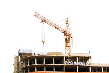 Construction of a modern building on a white background