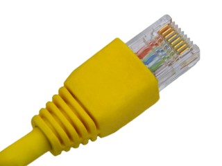 Yellow utp cat5 network cable isolated on white background