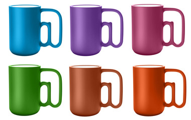 Six color cups (blue, violet, magenta, green,red, orange)