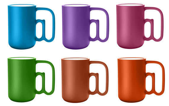 Six color cups (blue, violet, magenta, green,red, orange)