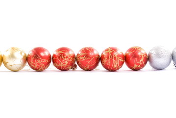 Christmas tree ornaments balls on white