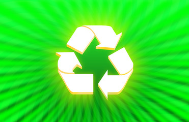 3d Recycle symbol on abstract green background