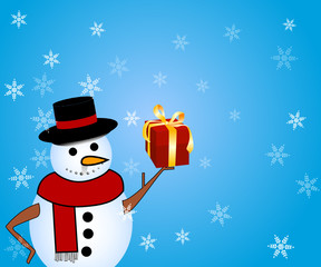 snowman holding out a gift