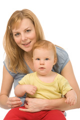 mother and daughter isolated on a white background