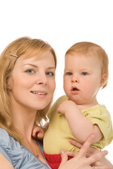 mother and daughter isolated on a white background