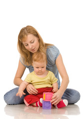 mother and daughter isolated on a white background