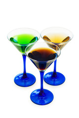 Various cocktails isolated on the white background