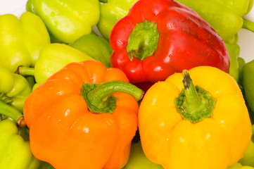 Bell peppers arranged at the market stand