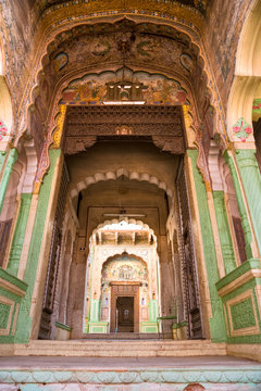 Maharajah rooms inside a old palace, India.