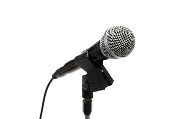 Dynamic microphone on a stand isolated on white