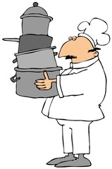 Chef Carrying A Stack Of Pots