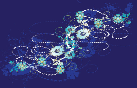 floral bleu et chapelet d'&eacute;toiles