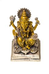 Bronze statue of Ganesh, Hindu god,  painted in gold and silver.