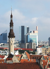 Old and modern buildings in Tallinn (Estonia)