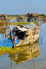 Houseboat on the Tonle Sap lake,  Siem reap. Cambodia.