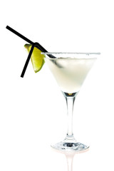 white cocktail with lime isolated on white