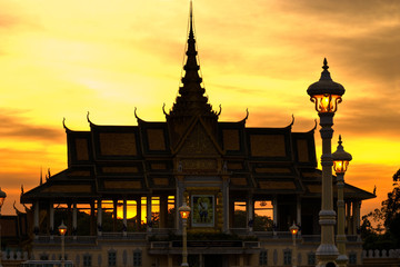 Silhouette of Royal palace, Phnom Penh, Cambodia.