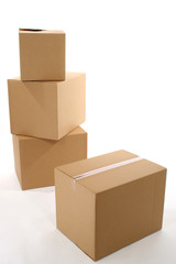 Stack of brown cardboard boxes.