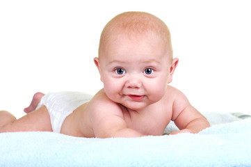 Up Close of cute baby face on white background