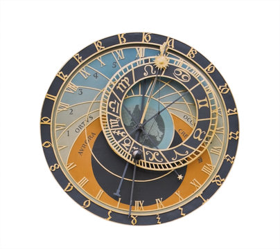 Astronomical clock from Prague isolated over white
