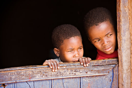 Portrait of poor African children,  Botswana