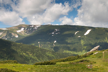 Summer mountain view with snow on mountainside